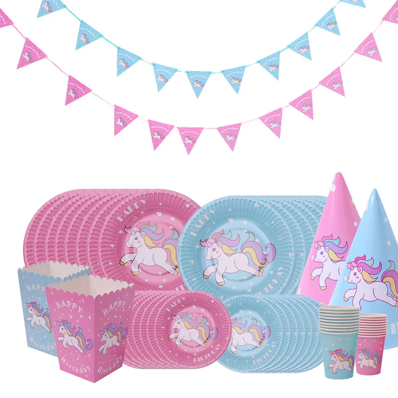 

Pink Blue Unicorn Birthday Party Decorations kids Plate Balloon Napkin Cupcake Baby Shower Supplies for Girls
