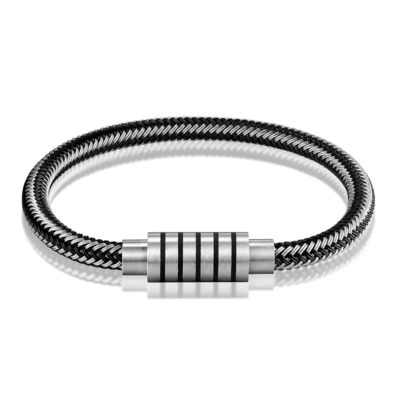 Черный/белый плетеный стальной браслет, Женский Простой Модный магнитный браслет с пряжкой, мужской браслет из нержавеющей стали - Окраска металла: TZ-200