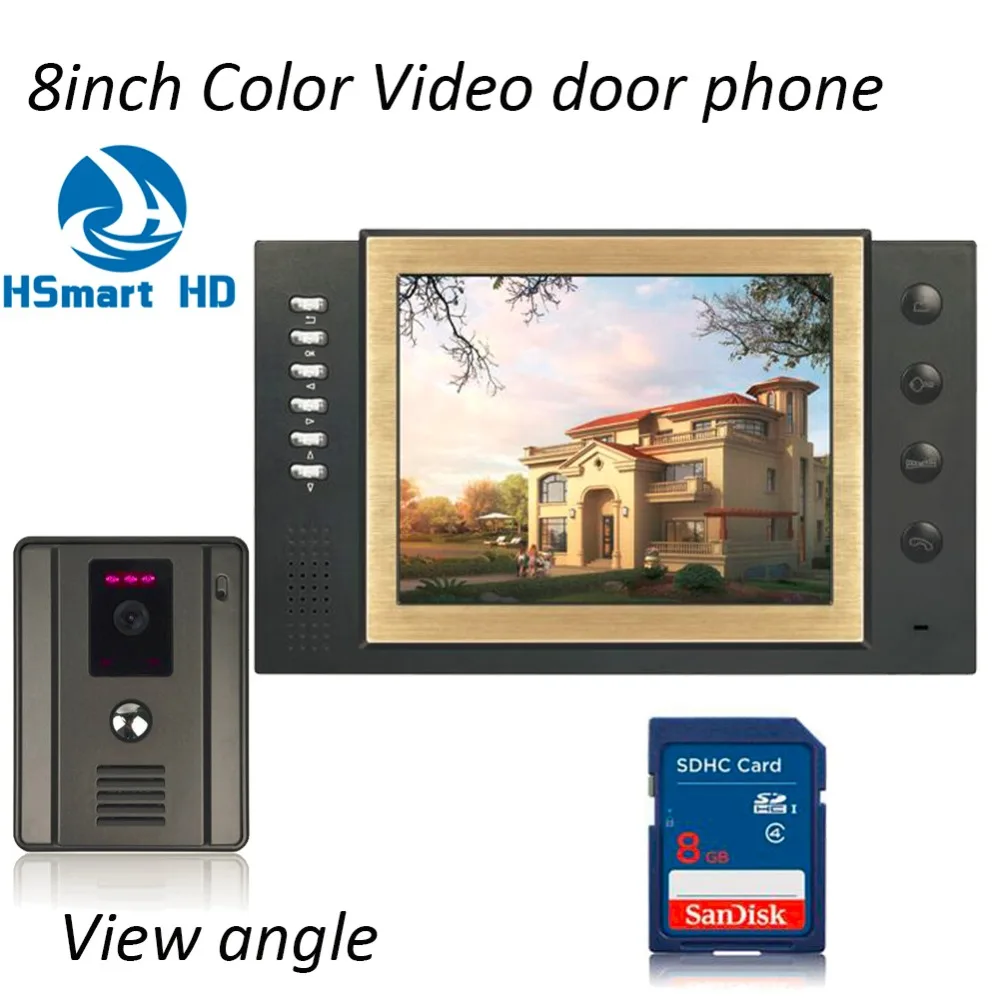 

8 INCH TFT LCD Color Wired Video Door Phone 8GB Card Video Record Doorbell Intercom System IR Night Vision Wide Angle 2.5mm Lens