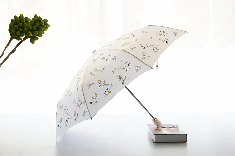Зонт с цветочным принтом, автоматический зонт от дождя, женский, корейский, креативный, три сложения, зонт, ультра-светильник, УФ-зонтик