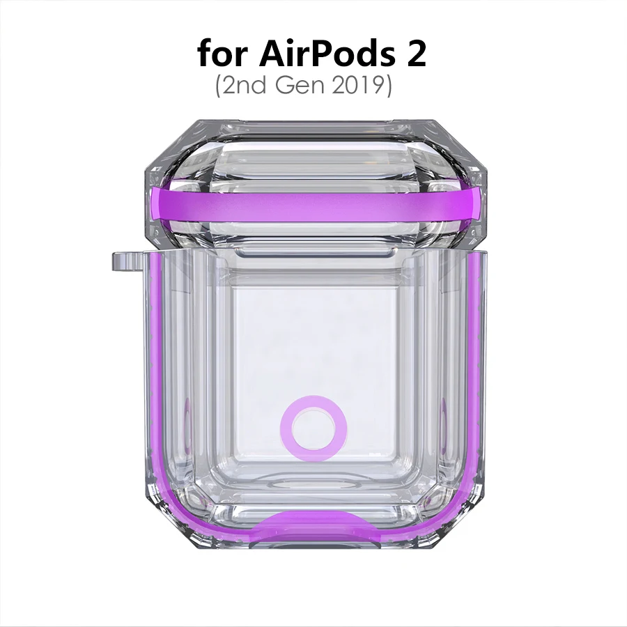 IQD для Apple AirPods чехол для зарядки 2nd Gen 1st прозрачный жесткий ТПУ Бампер защитный чехол кожа Прозрачный ударопрочный мягкий пластик - Цвет: (2nd Gen) Purple