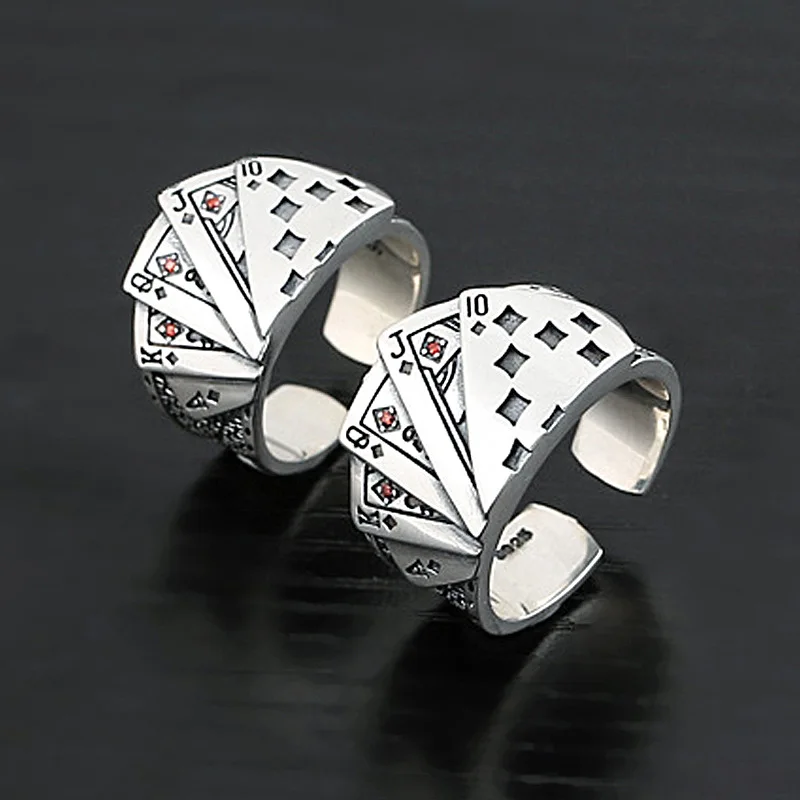 Дизайн панк прямые флеш покер палец кольцо готический Бог азартных игр удачи перстень кольца Anel Anillos для мужчин и женщин