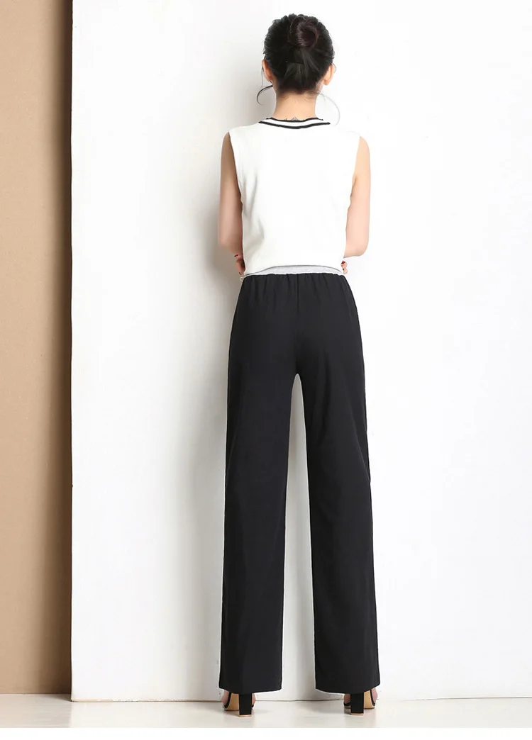 Women's Pants Wide Leg Linen Pants High Waist Tie Waist Ladies Trousers 2018 Summer OL Pants Long Culottes Pants Plus Size      11