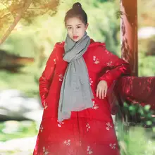 Осенне-зимняя хлопковая длинная плотная зимняя одежда с вышивкой