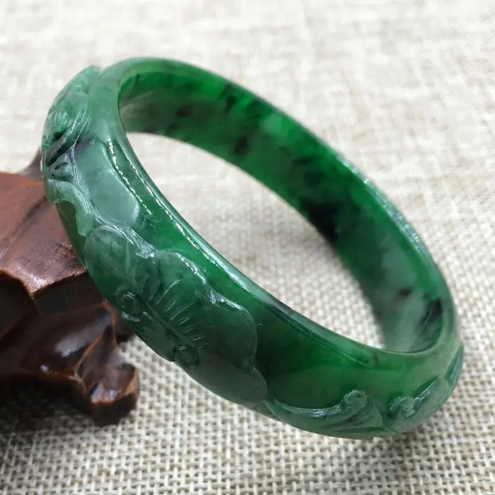 

60mm Vintage Chinese Hand-carved Emerald Green Jadeite Jade Bracelet Bangle 869 a 5.19