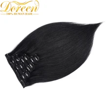 Doreen, 200 г, 24, 26 дюймов, набор на всю голову, 10 шт., человеческие волосы для наращивания на заколках, прямые бразильские волосы remy на заколках