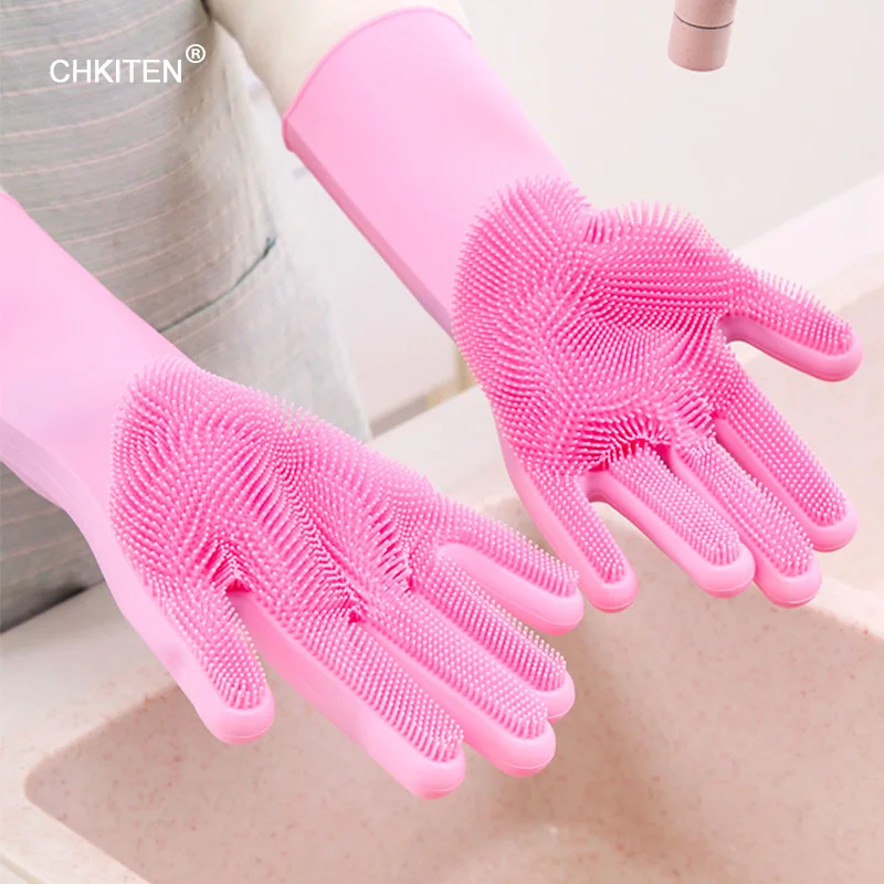 

Silicone Cleaning Gloves For Wash Dishes Kitchen Work Dish Washing Gloves Dusting Heat-resistant Gloves For Car Or Dog JYST01