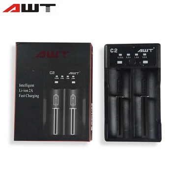 

AWT C2 Battery Charger 2 Slots 2A Cargador Cigarrillo Electronico For 18650 26650 18350 20700 21700 14500 18500 16340