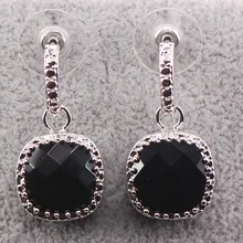 Черный оникс женщина 925 стерлингового серебра кристалл серьги TE452