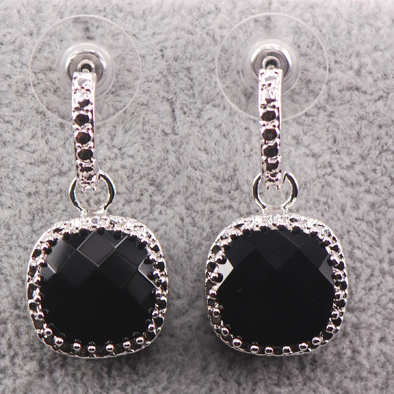 New Black Onyx Woman 925 Sterling Silver Crystal Earrings TE452in Stud