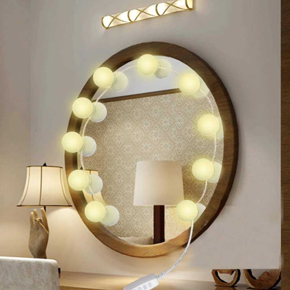 

Makeup Mirror Light Vanity LED Light Bulbs Kit USB Port Cosmetic Mirror Make up Mirrors Bulb 3 Shade djustable Brightness Lights