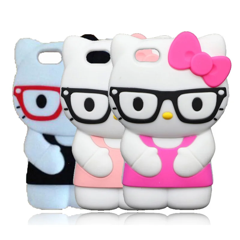 3D Cute Cartoon Glasses Hello Kitty Case For iPhone SE 5 5s 5g 5C