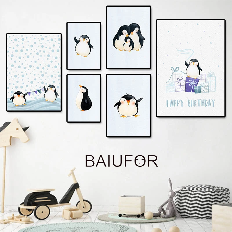 BAIUFOR Cartoon Penguin Wall Art Canvas Posters Nursery Prints Nordic Style Painting Pictures Children Baby Bedroom Decor | Дом и сад
