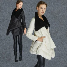 Зимняя куртка женская Новая мода белый пуховик парки Большой воротник лоскутное плащ пальто Женская куртка