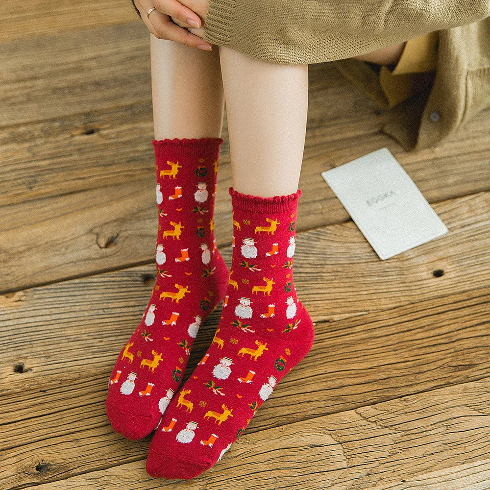 Рождественские женские хлопковые носки, разноцветные женские зимние носки, модные рождественские носки, подарок, calcetines mujer