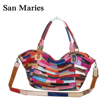 

Hot Sale New Fashion Sheespkin Patchwork GENUINE LEATHER Handbag Women Large Tote Bags Stylish Shoulder Messenger Bag
