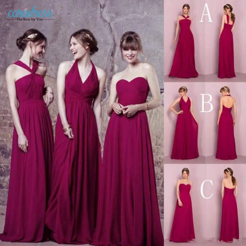 Buy 2017 Maroon Long Chiffon Bridesmaid Dresses Cheap