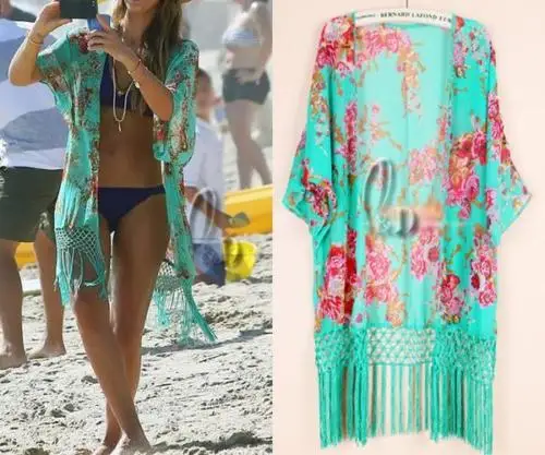 Летняя Пляжная накидка бикини с цветочным рисунком, купальный костюм, накидка пляжная одежда, купальник с бахромой, платье Saida De Praia