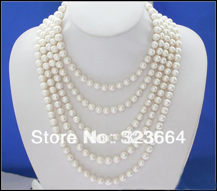 

LONG 100" 7-8MM white ROUND FRESHWATER PEARL NECKLACE