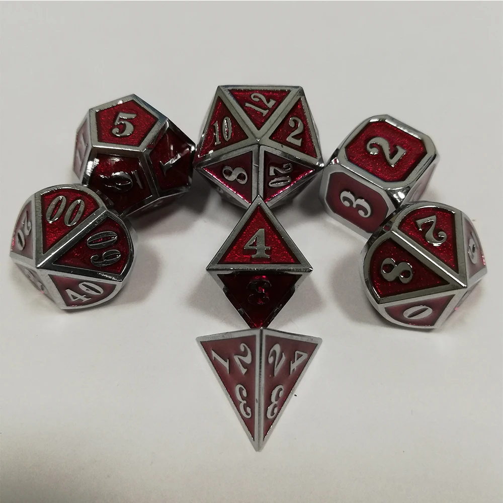 Goede 2019 Fabriek Dnd Metal Dice Set Rpg Polyhedral Dungeons And Dragons Digitale Rode Dobbelstenen Tafel Games Zinklegering D20 6 10 8 12