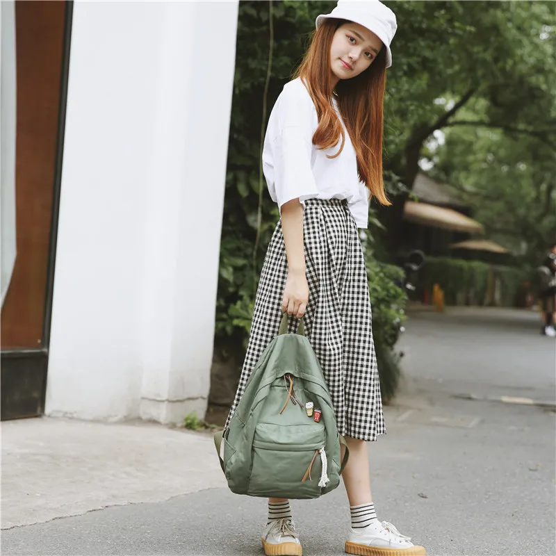 Menghuo Women Backpack for School Teenager Girls Vintage Stylish School Bag Ladies Cotton Fabric Backpack Female Bookbag Mochila (52)