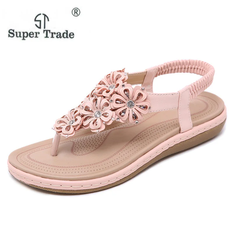 

Bohemia Floral Flat Gladiator Beach Sandals Summer Women Leisure Platform Shoes Flip Flops Female Fashion Crystal Ladies Sandals