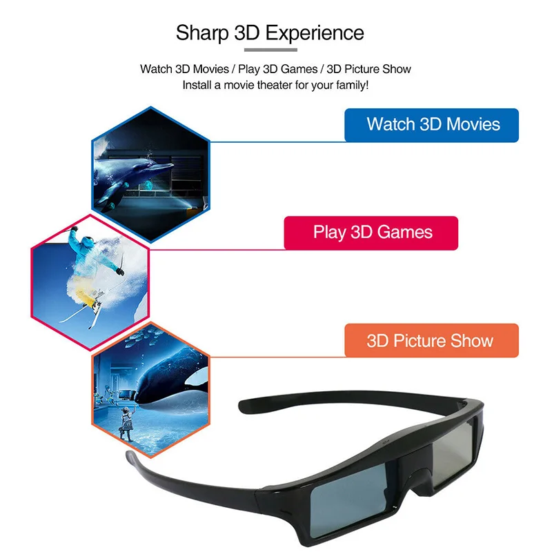 Универсальные 3D Bluetooth перезаряжаемые активные очки затвора для DLP проектора ТВ