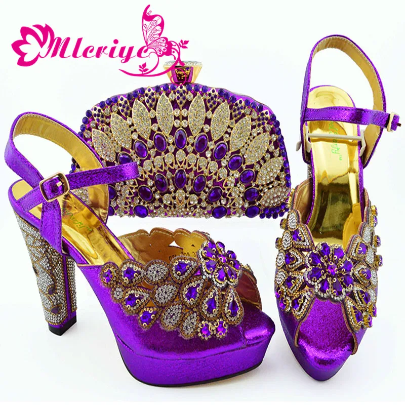 

2019 New Design Novelty Style Nigerian Ladies High Quality Shoes with Evening Bag to Match in Purple Color for Slipper