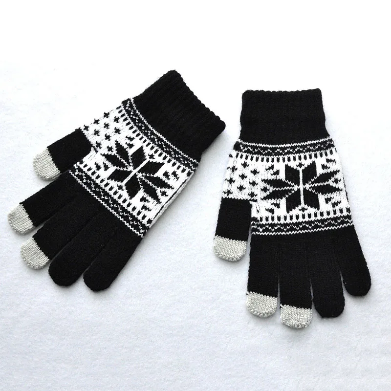 Мужские/женские тянущиеся вязанные перчатки, Новые перчатки унисекс на запястье, теплые зимние перчатки с сенсорным экраном, рождественские подарки - Цвет: Black