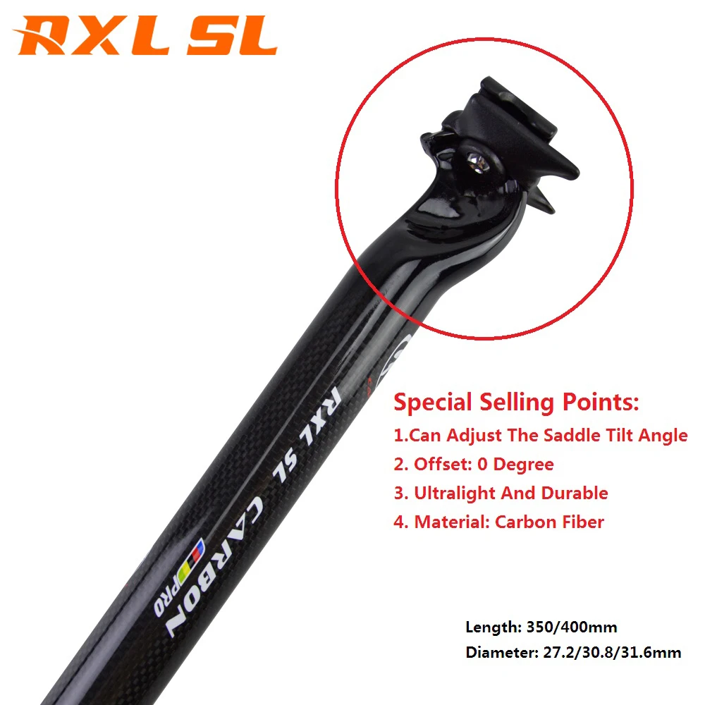 RXL SL Bike Seatpost 3K Gloss Seat Post Carbon MTB Seat Tube Can Adjust