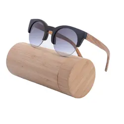 Половина обода бамбуковые солнцезащитные очки в стиле ретро, круглые деревянные оправы смола линзы очки винтажные Брендовые очки с