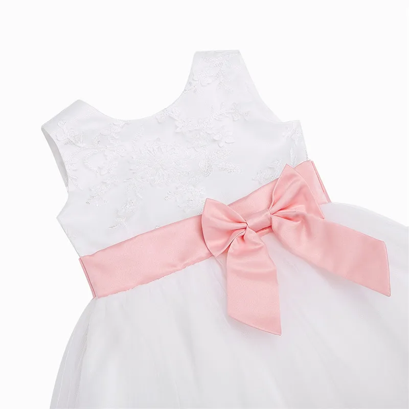 Платье для крещения для маленьких девочек платье без рукавов с вышивкой и объемным цветком для девочек нарядное платье для дня рождения 1 год шаровары, комплект одежды для детей 0-24 лет