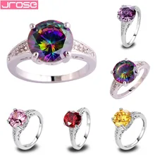 JROSE, свадебные ювелирные изделия, розовое, разноцветное, Красное золото, фиолетовое, кубический циркон, серебряное кольцо, размеры 6, 7, 8, 9, 10, 11, 12, 13, для женщин, кольцо AAA