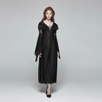 

PUNK RAVE Women Gothic Dress Vintage Black Witch Lace Sexy Dresses Evening Party Steage Performance Fashion Hooded Dress