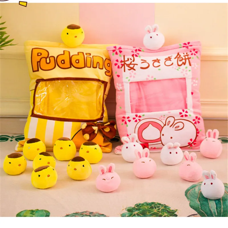 

8pcs Big Bag Chicken Sakura Bunny Rabbits Bag Pudding Plush Simulation Snack Throw Pillow Toys Cartoon Dolls