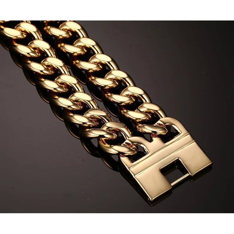 Gold Color ID Bracelet Men Scripture Stainless Steel Men Bracelet Metal Cross Double Hand Chain Bracelets & Bangles for Male