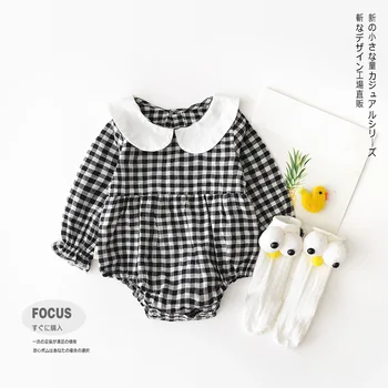 

New Born Kids Toddler Baby Girl Plaid Cotton Rompers Korean Sweet Princess Children Girl Clothings