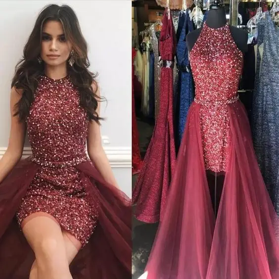 Beadings Sleeveless 2018 Short Prom Dress Ruffles Evening Gowns On Sale
