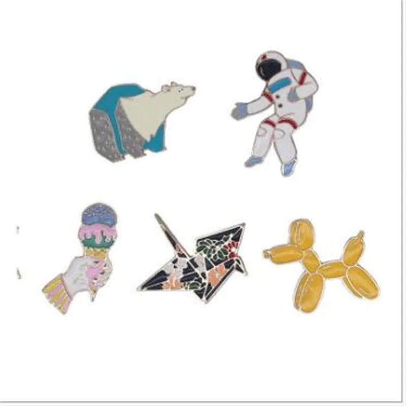 WKOUD Cartoon Enamel Paper crane Polar bear Astronaut Ice cream Pins Button Animal Brooch Bag Coat Accessories Pin Badge Gift | Украшения и