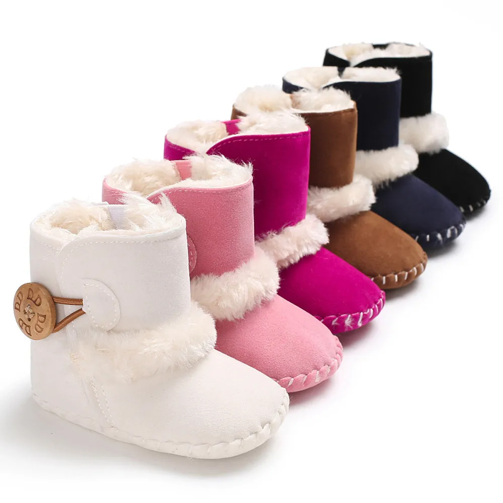 

Infant Shoes Girls Crib Cotton Baby Fur Sown Boots Winter Newborn Toddler First Walker Sole Anti-Slip For 0-18M Babies BFOF