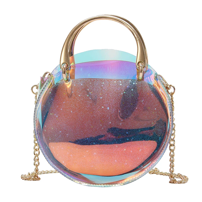 Women Transparent Bag Clear PVC Jelly Small Tote Messenger Bags Laser Holographic Shoulder Bags ...