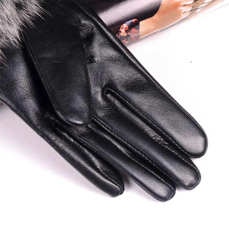 Новые женские зимние теплые перчатки из овечьей шкуры из натуральной кожи с натуральным лисьим мехом