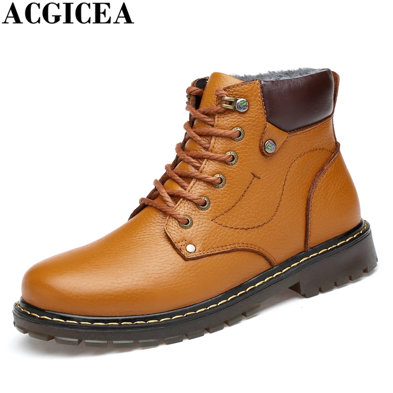 

Plus Size 38-48 High Quality Genuine Leather Winter Boots Lace Up Warm Plush Snow Boots Ankle Botas Hot Fashion Men Martin Boots