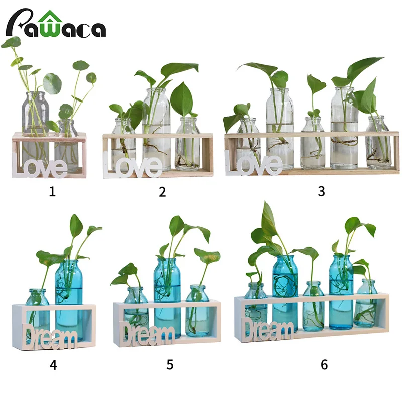 

Nordic Style Glass Vase Transparent Water Hydroponics DIY Glass Bottle Tabletop Plants Flower Vase Planter Pot Home Decoration