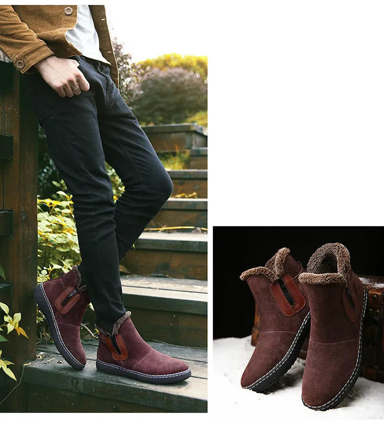Зимние ботинки для мужчин; коллекция года; модные теплые зимние ботинки на плоской подошве с мехом на молнии; теплая хлопковая обувь; Мужская обувь; zapatos de hombre; размеры 38-44