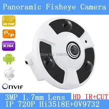 360 Panorama fisheye IP camera 720P P2Pcamera wide angle fisheye 3MP 1.7 mm lens CCTV camera indoor ONVIF 3 LED array infrared