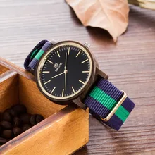 2016 New Wooden Watch Natural Bamboo Wooden Casual Wristwatch With Fashion Cowhide Nylon Band Wood Watches for Men and Women