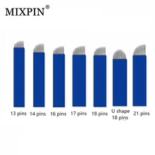100 шт. синий 13/14/16/17/18/21 булавки для макияжа для ручного татуажа бровей Иглы лезвие для 3D вышивка ручка для микроблейдинга тату машина