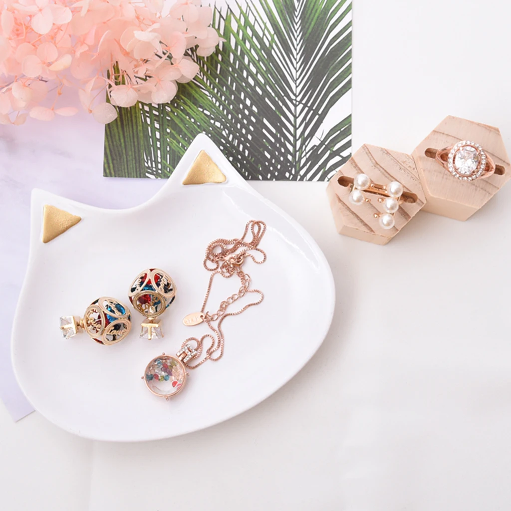 Cute Cat Ear Shape Dish Tray Plate Earrings Necklace Bracelet Jewelry Display Organizer Room Decorations