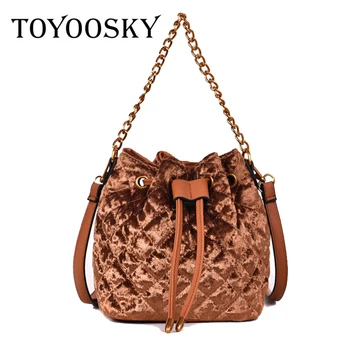 

TOYOOSKY Fashion Women Handbag High Quality Shoulder Messenger Bag Hot Chains Ladies Travel Casual Corduroy Bucket Bag Women Bag